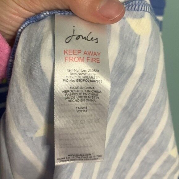 Joules Blue Striped Dress Pear Print Jude Jersey Wrap - Picture 7 of 9